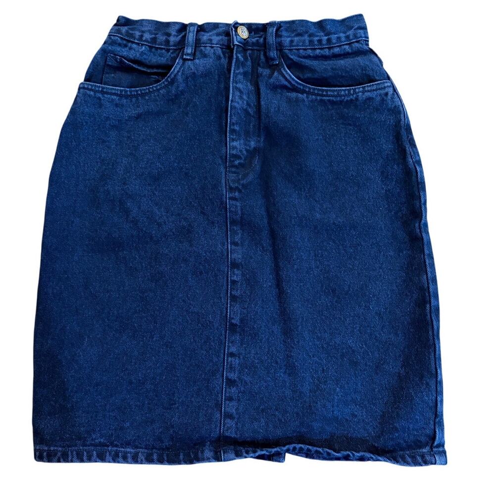 Bill Blass Womens Blue Denim Jean Skirt 6 Back‎ Slit 24x21" Above KneeSize 6